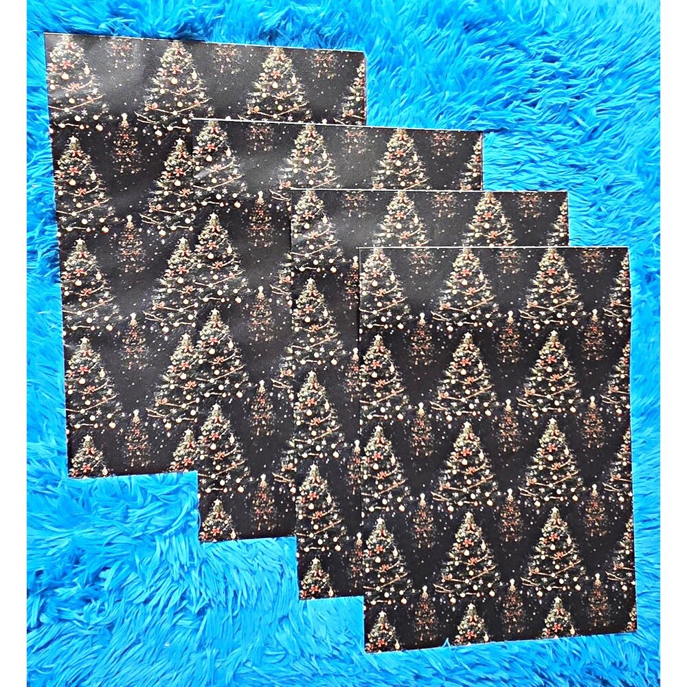 Large Christmas Wrapping Paper Sheets Tree Pattern on Black Pack of 4- 39"x27.5"